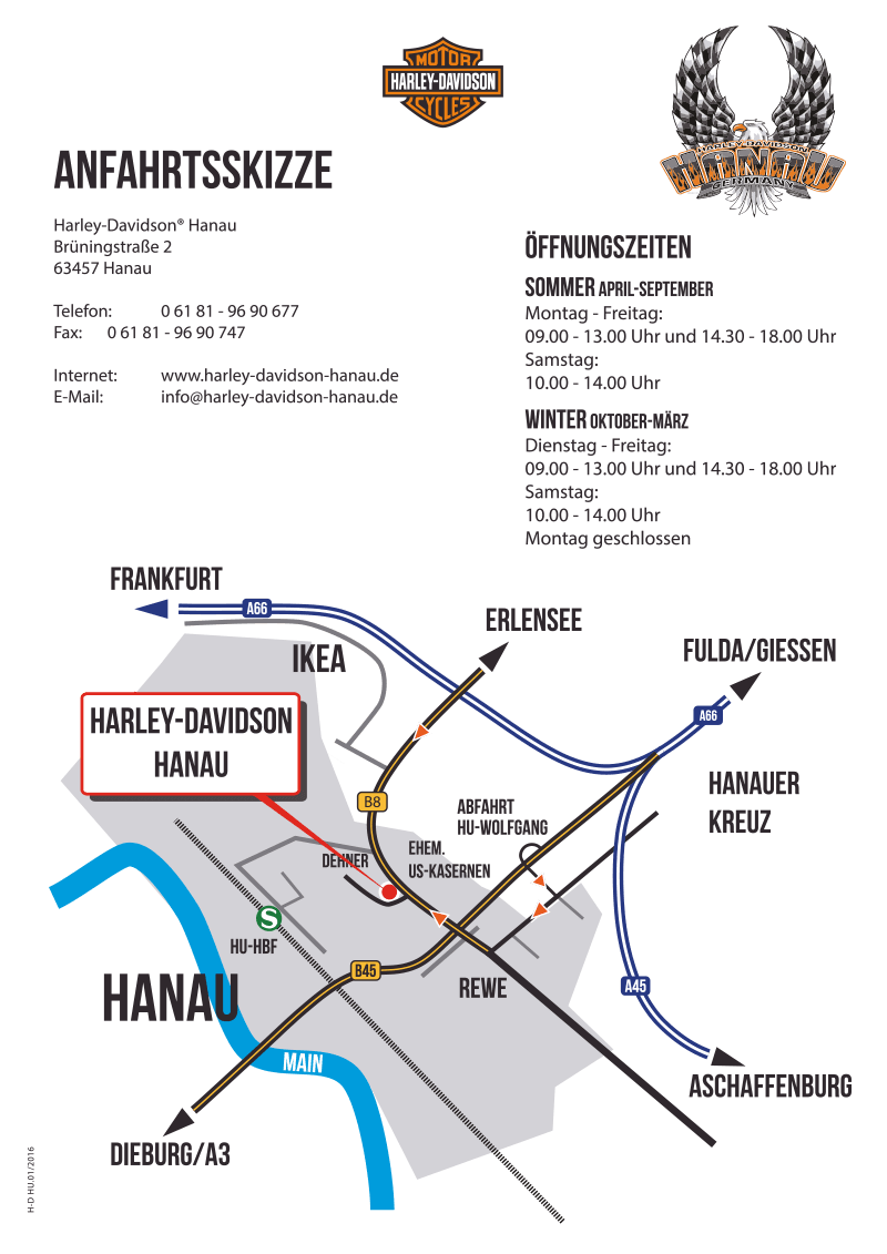 Anfahrtsskizze: Der direkt Weg zu Harley-Davidson Hanau