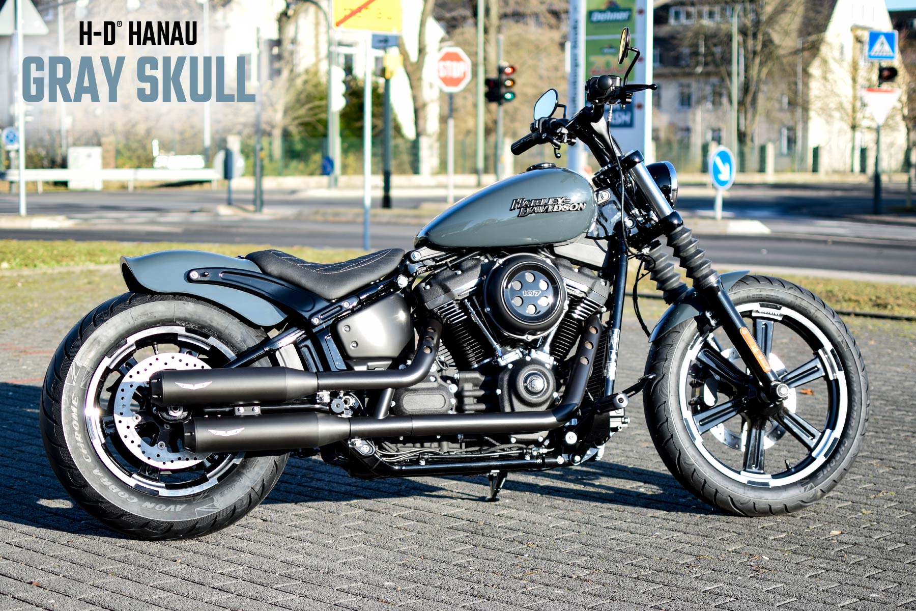 Harley-Davidson Hanau Street B Umbau Gray Skull Custombike